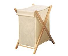 King Home P1513277 Faltbarer Wäschesammler aus Holz und Stoff Ecru, 42X41X64H