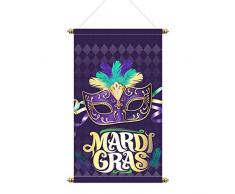Aneco Mardi Gras Türbanner Hausflagge Maske Perlen Deko Karneval Gras Garten Fahne Maske Willkommen Banner für Innen Außen Masquerade Party Dekoration