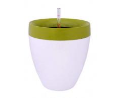 Plastia CALIMERA A1-17cm-Green & White Blumentopf mit Selbstbewässerung, Grün/Weiß