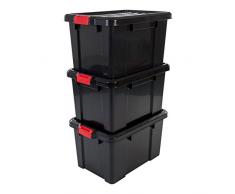 IRIS, 3er-Set Aufbewahrungsboxen Power Box, SK-450, mit Klickverschlüssen, Plastik, schwarz, 50 L, 59 x 38,5 x 32 cm