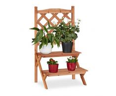 Relaxdays Blumentreppe mit Rankgitter, 2 Stufen, für Blumentöpfe & Kletterpflanzen, Tannenholz, HBT: 89x51x40cm, natur