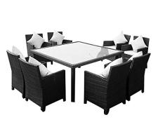 Baidani 10d00017.00001 Designer Lounge-Essgruppe Evolution, 1 Tisch mit Glasplatte, 4 Sessel Sitzauflagen, schwarz