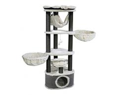 Petrebels Kratzbaum Catharina 160 Royal Cream, Kings & Queens, mit 3 Liegeplatten, 2 XXL Katzenbetten, Hängematte und Katzenhöhle in Triangelform, 160 cm, Farbe Beige, Creme