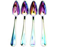 Edelstahl Grapefruit-Löffel für Zitrusfrüchte, Regenbogen-Magic-Spiegel-Finish, gezackte Grapefruit-Löffel, Großhandel Dessertlöffel, 4er-Set