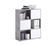 FMD Möbel Futura 1 Up 3-türiges Regal, Holz, beton / hochglanz weiÃ, 90 x 33 x 111 cm