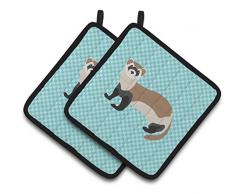 Carolines Treasures BB8098PTHD Common Strauß blau kariert dekorierter Topflappen, 19,1 x 19,1 cm, mehrfarbig Frettchen 7.5 x 7.5 blau