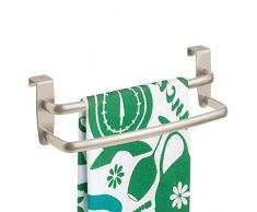 mDesign Geschirrtuchhalter gebogen für die Küche – doppelter Handtuchhalter Küche zum Einhängen in die Küchenschranktür – Badetuchhalter aus Metall – mattsilberfarben