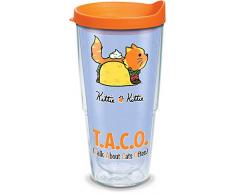 Tervis 1319375 Kittie Taco Thermobecher mit Wickel und Deckel, 473 ml, Tritan, transparent Orangefarbener Deckel 24 oz - Tritan farblos
