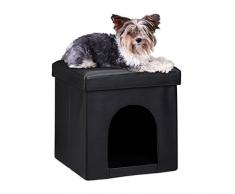 Relaxdays Hundebox Sitzhocker HBT 38 x 38 x 38 cm stabiler Sitzcube mit praktischer Tierhöhle für Hunde und Katze aus hochwertigem Kunstleder und Deckel zum Abnehmen für Ihren Wohnraum, schwarz