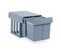 Relaxdays Einbaumülleimer Küche, Auszug, 3-fach Müllsystem Unterschrank, 15 & 8 Liter, Kunststoff, HBT 35x34x48 cm, grau