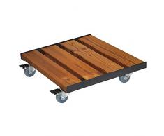 WAGNER Pflanzenroller Fortis Basic 38x38cm I Pflanzenroller für Außenbereich + Innenbereich I Kübelroller aus Thermo-Holz/Metall mit 2 Total-Feststellern I Tragkraft 200kg I Made in EU –20702001