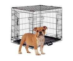 Relaxdays Hundekäfig, Faltbare Hundetransportbox Auto, Welpenkäfig, 2 Türen, Bodenschale, Drahtkäfig Metall, L, Schwarz
