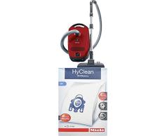 Miele Classic C1 EcoLine Staubsauger (4.5 L, 550 W) + 9917730 Staubbeutel HyClean 3D, Inhalt: 4 Staubbeutel , 1 Air Clean Abluftfilter für saubere Raumlauft, 1 Motorschutzfilter, rot