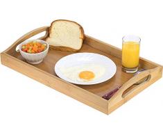 Serviertablett aus Bambus - Holztablett mit Griffen - Ideal für Esstabletts, Teetablett, Bartablett, Frühstückstablett oder andere Tablett - gut für Partys oder Betttablett