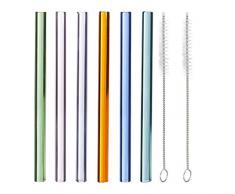 Relaxdays Strohhalme Glas, 6 Stück, gerade, wiederverwendbare Trinkhalme, 15 cm, mit Bürste, nachhaltig, Ø 10 mm, bunt