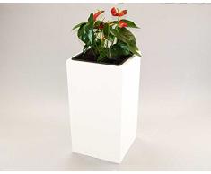 Pflanzkübel Blumenkübel Blumentopf Fiberglas Säule LxBxH 30x30x90cm hochglanz weiß.
