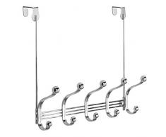 InterDesign York Lyra Wandgarderobe, Hängegarderobe mit 5 Haken für Mäntel, Hüte, Bademäntel und Handtücher aus Metall, silberfarben