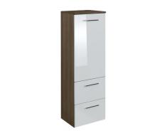 Held Möbel 220.3082 Marinello Midischrank 1-türig, 2 Auszüge, 2 Einlegeböden, 35 x 114 x 35 cm, hochglanz, weiß/eiche dunkel