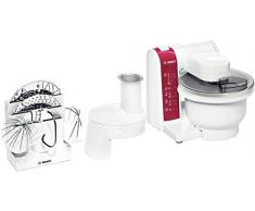 Bosch MUM4825 Küchenmaschine (600 Watt, Kunststoff-Rührschüssel, Durchlaufschnitzler, Rezept DVD) weiß/rot