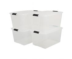 IRIS, 4er-Set stapelbare Aufbewahrungsboxen Top Box, mit Deckel und Klickverschluss, 45 Liter, Kunststoff / Plastik, transparent
