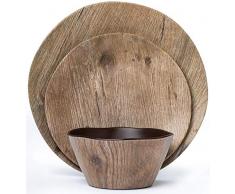 Melamin-Geschirr-Set für 4 Teller und Schüsseln aus Melamin, 12-teiliges Geschirr-Set für Camping, leicht, unzerbrechlich und spülmaschinenfest Holzmaserung