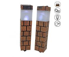 ABC Home Garden 22492 Gartendeko Solarleuchte Klinkeroptik 2er Set, Braun, 6 x 6 x 36,5 cm