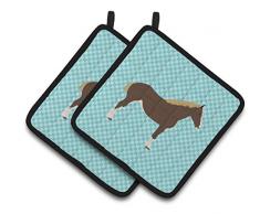 Carolines Treasures BB8098PTHD Common Strauß blau kariert dekorierter Topflappen, 19,1 x 19,1 cm, mehrfarbig Horse - Percheron Horse 7.5 x 7.5 blau