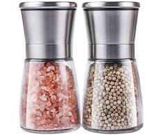 Salz- und Pfeffermühle Set, Trofoty Edelstahl Verstellbare Keramik Meersalzmühle & Pfeffermühle Set, Glas Salz- und Pfefferstreuer Pfeffermühle Salzmühle – Set von 2