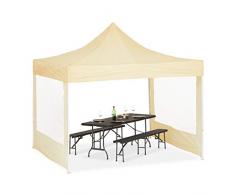 Relaxdays Faltpavillon 3x3m mit 2 Seitenwänden, Partyzelt, klappbar, wasserabweisend, stabil, PVC, champagnerfarben