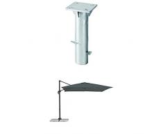 Schneider Universal-Bodenplatte + Sonnenschirm Rhodos Junior, Grau (anthrazit), ca. 270 x 270 cm, 8-teilig, quadratisch