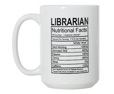 Kaffeebecher mit AufschriftLibrary Nutritional Facts Ingredients Label – Bibliothekarische Geschenktasse – 425 ml Deluxe doppelseitige Kaffeetasse 15 oz weiß