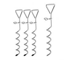 Relaxdays Spiralhering im 4er Set, Erdanker für Zelte & Trampoline, Stahl, Anlegepflock für Hunde, 42 cm lang, silber