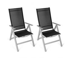 Vanage Alu Gartenstuhl in schwarz - Klappstuhl im 2er Set - Hochlehner - Klappsessel - Gartenmöbel - Stuhl für Garten, Terrasse und Balkon geeignet
