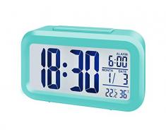 Bresser MyTime Duo Wecker mit großer LCD-Anzeige für Zeit, Alarm, Temperatur und Luftfeuchtigkeit, türkis