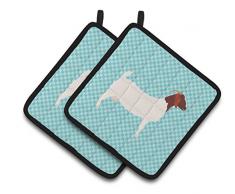 Carolines Treasures BB8098PTHD Common Strauß blau kariert dekorierter Topflappen, 19,1 x 19,1 cm, mehrfarbig Ziegen - Burenziege 7.5 x 7.5 blau