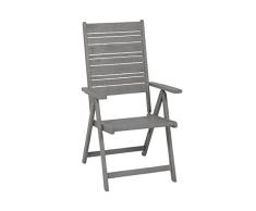 greemotion Garten Klappstuhl Maui in Grau-Hochlehner Gartenstuhl klappbar für Balkon & Terrasse-Holz Klappsessel mit Armlehne-Gartensessel Akazie massiv, 9,8 x 6 x 1,5 cm