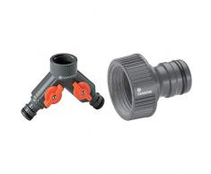 Gardena 2-Wege-Ventil: Wasserverteiler für Wasserhahn mit 33.3 mm (G 1)-Gewinde, für gleichzeitigen Anschluss von Zwei Geräten & Profi-System-Hahnstück, Hahnverbinder mit 33.3 mm (G 1 Zoll)-Gewinde