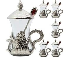 (Set von 6) handgefertigt Türkisch Tee Wasser Zamzam Servieren Set Gläser Untertasse (Silber)