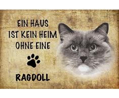 Schatzmix EIN Haus ist kein heim ohne eine Ragdoll Katze Metal Sign deko Schild Blech Garten