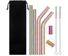 SENHAI Satz von 8 Streifen aus Edelstahl Strohhalme,Wiederverwendbar Metall gebogen und gerade Strohhalme für 20oz 30oz Tumbler Yeti Rambler Trail,mit 2 Reinigungsbürsten - Buntes, rosafarbenes Gold
