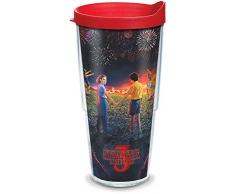 Tervis 1334632 Stranger Things-Season 3 Poster Isolierbecher mit Wrap und rotem Deckel, 473 ml, Tritan, transparent Roter Deckel 24 oz farblos