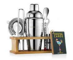 Mixology Barkeeper Kit mit Ständer - Bar-Set Cocktailshaker Set zum Mixen von Getränken - Barwerkzeuge: Martini-Shaker, Jigger, Barmixer, Löffel, Zange, Flaschenöffner, Bestes Bartender Kit für Anfänger
