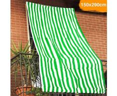 Bakaji 2832423 Sonnensegel, gestreift, aus Hdpe widerstandsfähig, UV-Schutz 90% für Balkon und Veranda mit Ringen, Grün, 150 x 290 cm