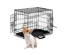 Relaxdays Hundekäfig, Faltbare Hundetransportbox Auto, Welpenkäfig, 2 Türen, Bodenschale, Drahtkäfig Metall, S, Schwarz