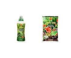 COMPO Grünpflanzen- und Palmendünger für alle Zimmer-, Balkon- und Terrassenpflanzen, Spezial-Flüssigdünger mit extra Kalium und Eisen, 1 Liter & SANA Qualitäts-Blumenerde mit 8 Wochen Dünger 5 Liter