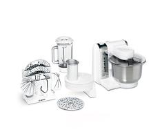 Bosch MUM48CR1 Küchenmaschine MUM4 (600 Watt , 3.9 Liter, Edelstahl-Rührschüssel, Durchlaufschnitzler, Reibscheibe grob, Mixer-Aufsatz, Rezept DVD) weiß