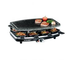Cloer 6430 Raclette-Grill mit Naturstein, (1200 Watt, 8 Pfännchen antihaftbeschichtet mit wärmeisolierten Griffen)