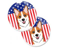 Caroline s Treasures American Flagge & Rot Corgi Set von 2 Tasse Halterung Auto Untersetzer bb2184carc, 2,56, multicolor