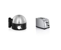 WMF Stelio Eierkocher, für 1-7 Eier, 380 W, mit Härtegradeinstellung, Messbecher mit Eipick & WMF Toaster Stelio, mit Bagelfunktion, 900 Watt, Edelstahl matt