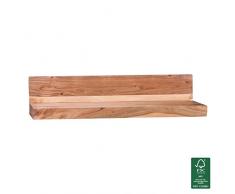 Wohnling Wandregal Massiv-Holz Akazie Holzregal 80 cm breit Landhaus-Stil Hönge-Regal Echt-Holz Wand-Board Natur-Produkt Wandkonsole dunkel-braun Brett unbehandelt Regale zum Aufhöngen Unikat Ablage